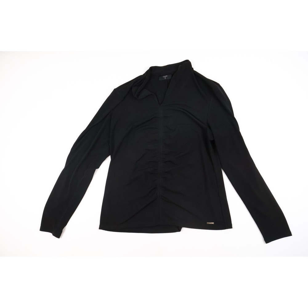 Tahari Top Ruched Front V-Neck Long Sleeve Black Solid XL NEW